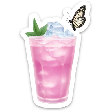 Pastel Pink-purple drink with butterfly shaped ice sticker