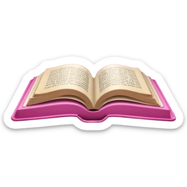 An open pink book with glowing light rays emerging from its pages, magical atmosphere, sticker