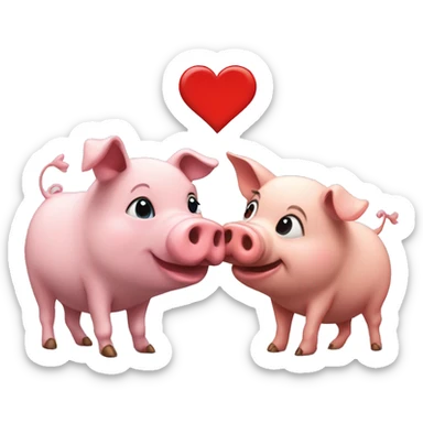I want a dog and a pig kissing each other with a smal heart above sticker