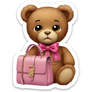 pink bow teddy bear solo with gucci bag sticker