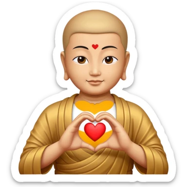 Buddha makes a heart shape with his hands. sticker