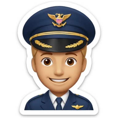 Slack-style emoji of a pilot wearing a navy captain hat going on a vacation sticker