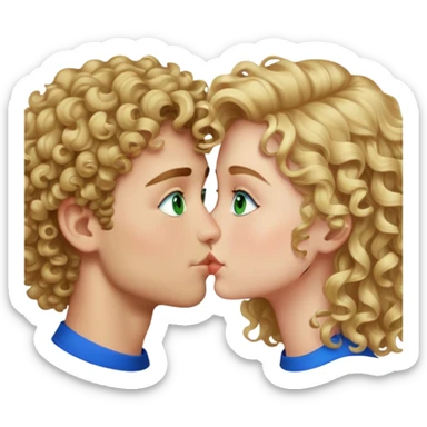 Boy with straight brow hair and green eyes kisses girl with curly blond hair and blue eyes sticker