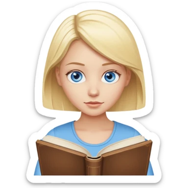 Blonde girl with blue eyes reading book sticker