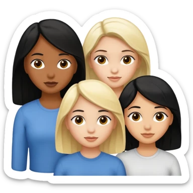 Three brown girl with black hair, one lightskin girl with black hair, one blonde girl with white skin  sticker