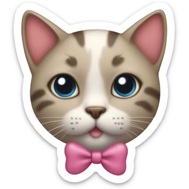 cat with bow and hearts sticker