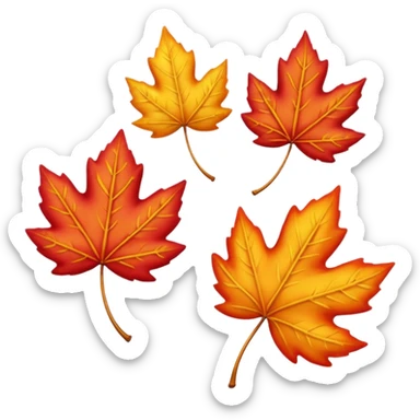 3 autumn leaves, blowing the left in the wind, white background sticker