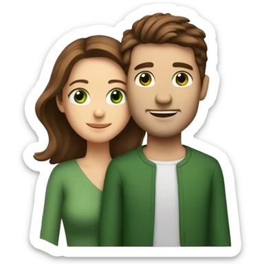 Man with brown hair and green eyes hugs woman with brown hair and brown eyes sticker