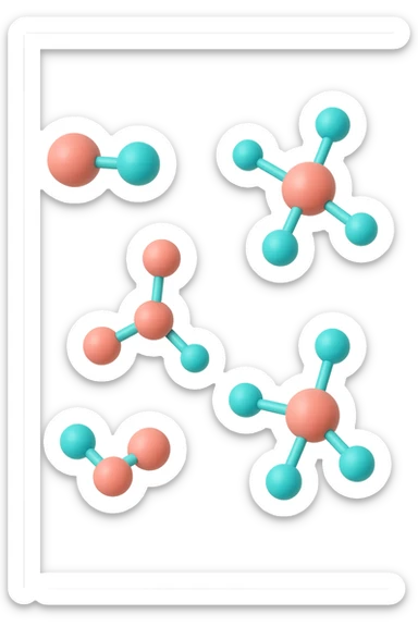 emoji 3d stile iphone di cinque molecole chimiche turchesi e rosa salmone che fluttuano in aria 3d sticker