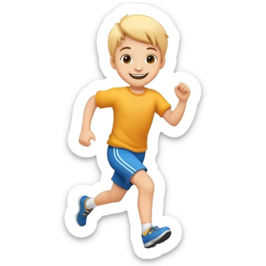 child running with a big smile, cheerful and energetic, motion lines to show action sticker
