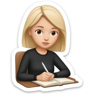 woman sitting and journaling, pen in hand sticker