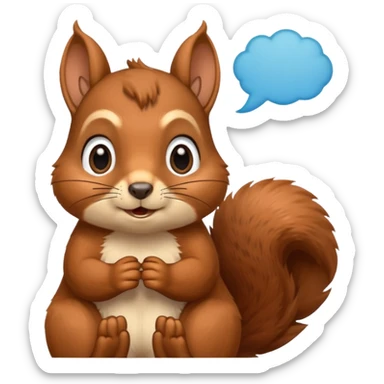a squirrel holding its chin, eyes looking up, with a prominent thought bubble above its head sticker