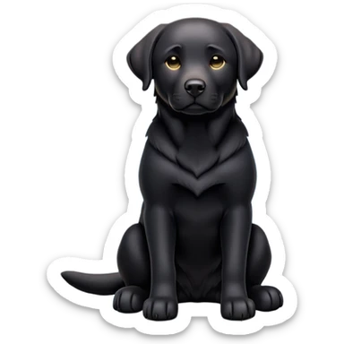 cinematic-[Labrador retriever]-realistic-full-body-sitting-emoji,-tail-resting-loosely-beside-its-paws,-head-tilted-dramatically, -sleek-[black]-fur,-simplified-yet-realistic-focused-features,-highly-detailed,-glowing-with-an-almost-sarcastic-glow sticker