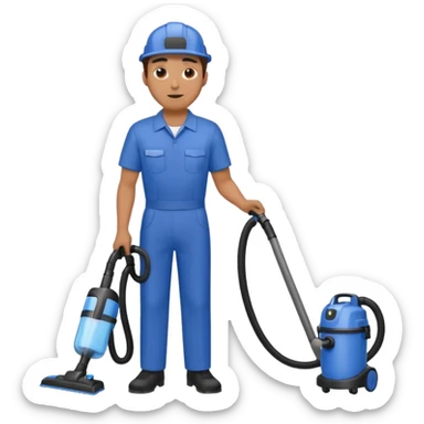 técnico de limpieza hombre sujetando una aspiradora de agua sticker