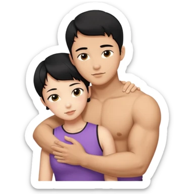 buff korean Man black hair hugging girl with black pixie cut  sticker