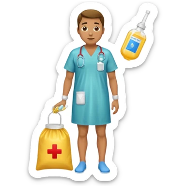 Man with a urine condom and leg bag sticker