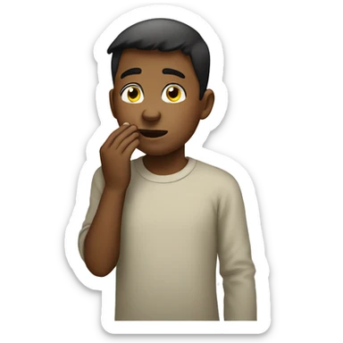 boy covering nose sticker