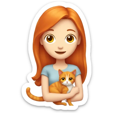 Redhead girl holding two orange cats sticker