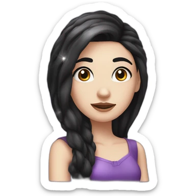 white girl with long black hair thick black eyebrow with magic sparkles who is a ux designer with a passion in AI sticker