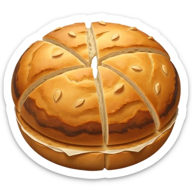 round rustic sourdough with cracked crust. sticker