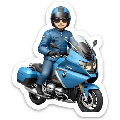 blue BMW RT1200 touring motorcycle with rider sticker