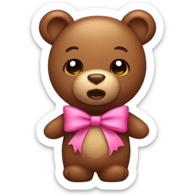 a little brown stuffed bear with a pink bow sticker
