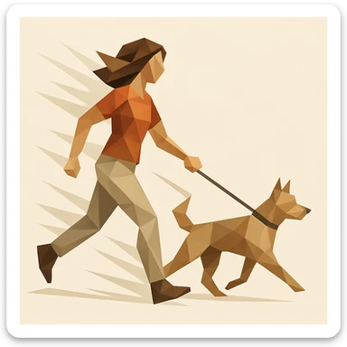 Woman walking a dog, both stylized in faceted motion lines.


 sticker