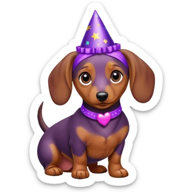 mini dachshund with a purple color happy birthday headband   sticker