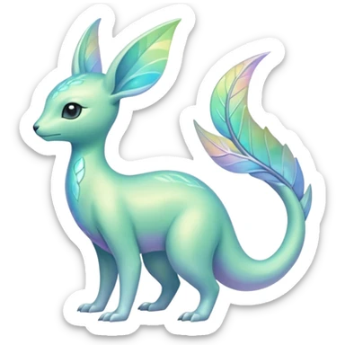 Futuristic Iridescent Ethereal Modern Amaura-Bayleaf-Fakémon-creature-hybrid Full Body sticker