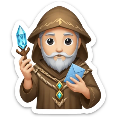 crystal druid character holding rune envelope sticker