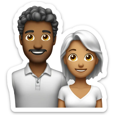 um homem branco de 18 anos com cebelo liso com luzes, com cabelo cortado de camisa branca polo acenando com a mãe com um sorri sticker