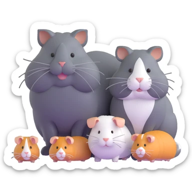 grey long haired cat with two guinea pigs sticker