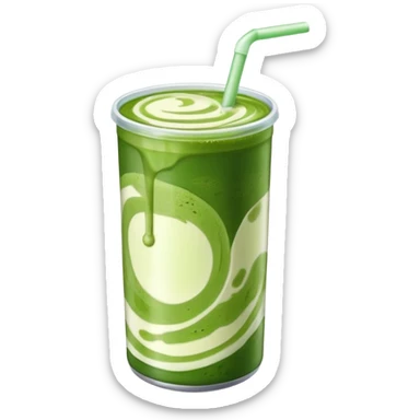 Iced matcha in a plastic can we can see the two color of mil and of matcha  sticker
