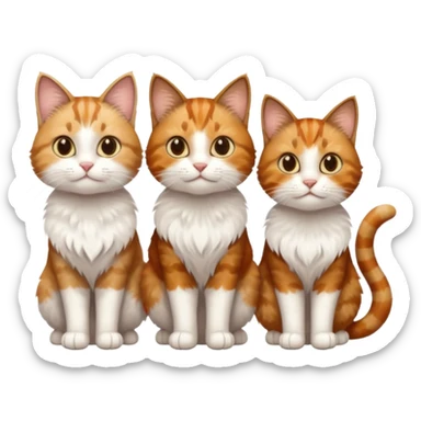 3 cats and each are different natural colours including brown tabby and white, calico, and ginger and white sticker