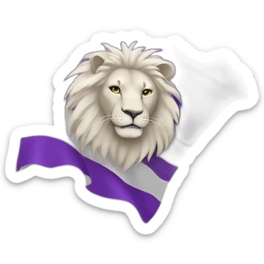 purple lion in a white flag sticker