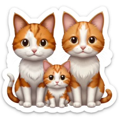 3 small cats each are different colours including a brown tabby and white, a patchy calico, and a ginger and white sticker