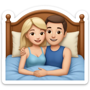 Wife kissing husband and laying both on bed sticker
