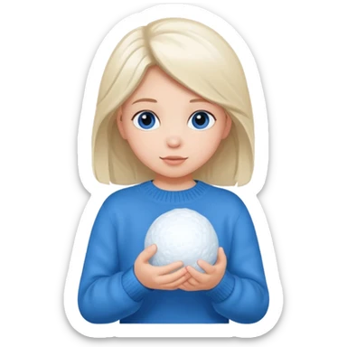 kid girl with sweater holding snowball sticker