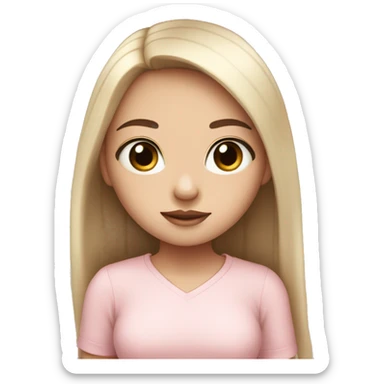 Very cute girl , with white skin color  , black long hair , beautiful big eyes , and light pink shirt sticker