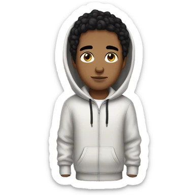 Boy with black hair. Black eyebrows. Palish light skin. Wearing a hoodie.  sticker