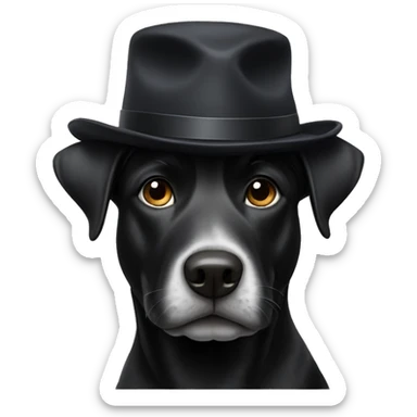 Black dog wearing a hat sticker