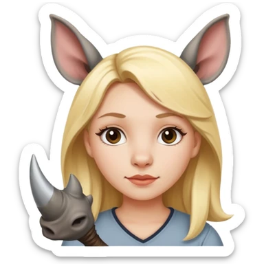 Blonde girl with rhino horn and rhino ears sticker