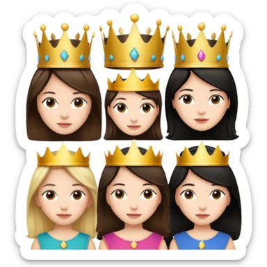 2 brown hair girls 3 black hair girls and 1 blonde girl with crowns  sticker