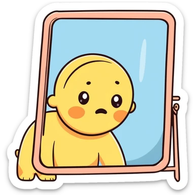 Cartoon face looking frustrated at mirror with hyperpigmentation spots sticker