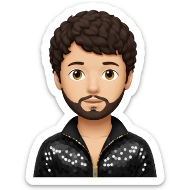 Jack Harlow with dark brown hair and short beard, black sequin outfit sticker