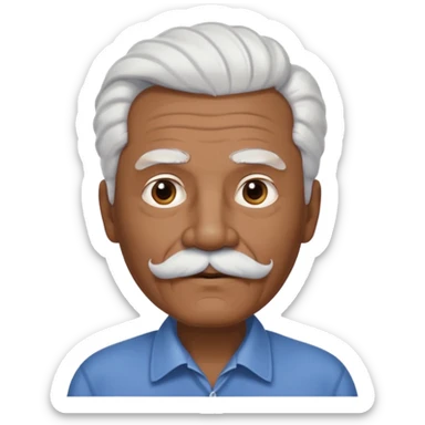 
An elderly man emoji with medium-dark skin tone, full white hair styled in thick, swept-back waves, thick white eyebrows, and a neatly groomed small white mustache. His face is clean-shaven aside from the mustache, giving him a tidy and classic look. sticker