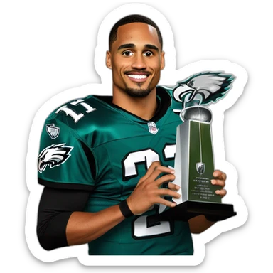 jalen hurts holding Lombardi trophy in eagles jersey sticker
