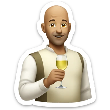 Bald man holding glass of white wine  sticker