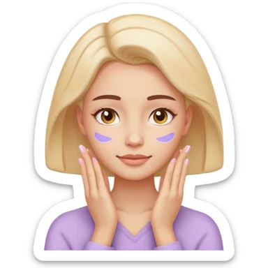 woman receiving gentle facial massage, calm expression, pastel colors, spa atmosphere, emoji style sticker