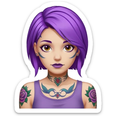 women with tatoos and hightlight that tatoos with purple hair sticker